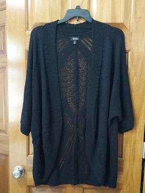a.n.a. Black Soft Cable Knit Open Cardigan Sweater, With A Back Design, Size 3X▪